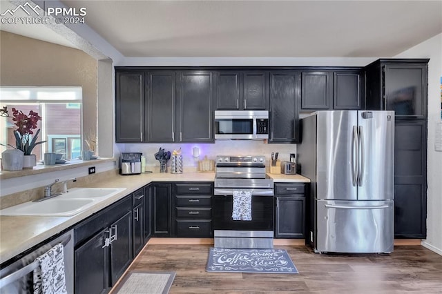 kitchen featuring hardwood / wood-style floors, sink, and appliances with stainless steel finishes