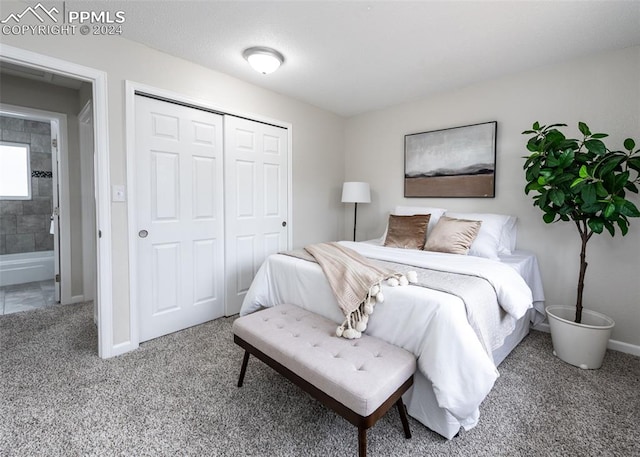 carpeted bedroom featuring a closet