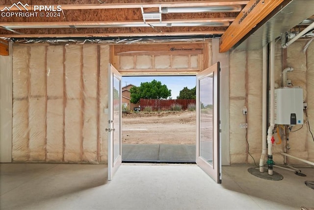 basement with tankless water heater