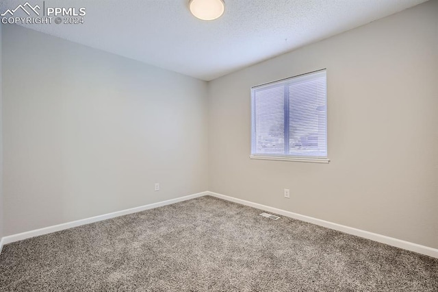 carpeted empty room featuring a textured ceiling