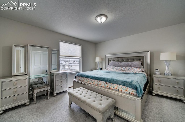 bedroom featuring carpet and a textured ceiling