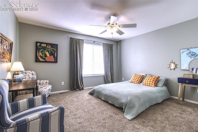 bedroom with carpet flooring and ceiling fan