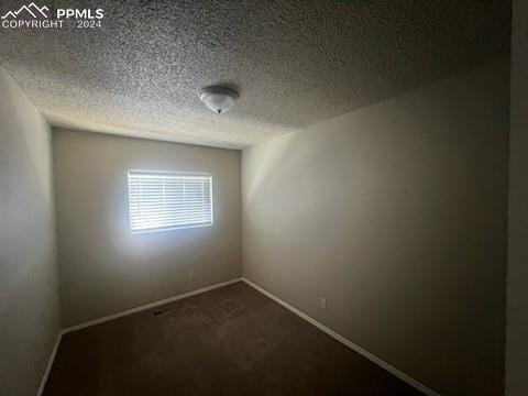 empty room featuring carpet and a textured ceiling