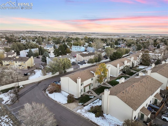 view of aerial view at dusk