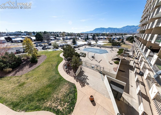 aerial view with a mountain view