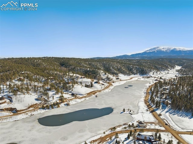 snowy aerial view featuring a mountain view