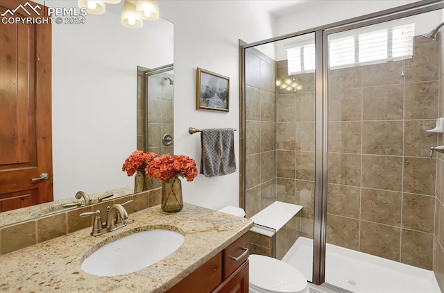 2933 Cathedral Park Vw, Colorado Springs, CO 80904 - bathroom with vanity, a shower stall, and toilet