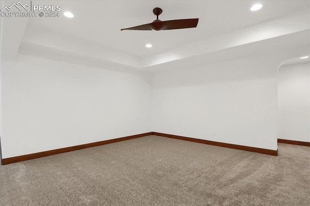 2933 Cathedral Park Vw, Colorado Springs, CO 80904 - carpeted spare room featuring baseboards, recessed lighting, a raised ceiling, and a ceiling fan