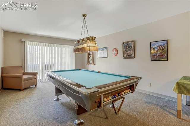 game room with carpet flooring and billiards