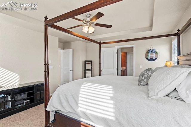 bedroom featuring ceiling fan and carpet floors