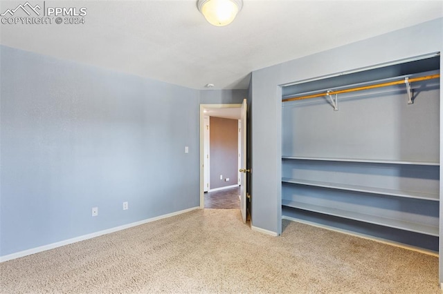 unfurnished bedroom featuring carpet floors and a closet