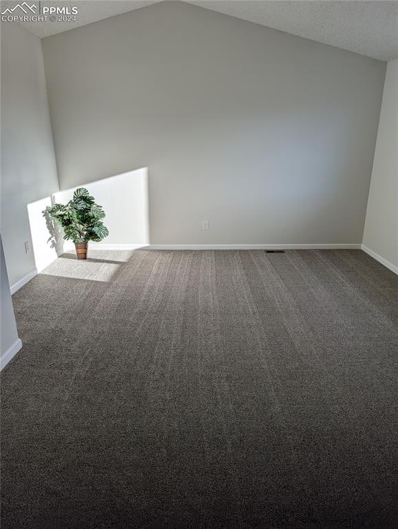 carpeted empty room featuring vaulted ceiling