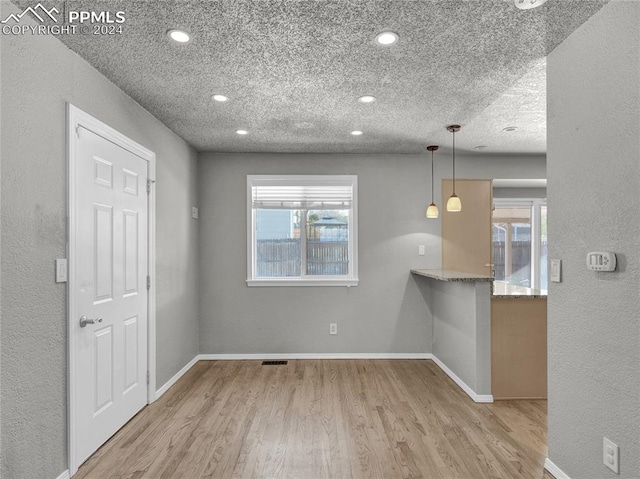 interior space featuring a textured ceiling, light hardwood / wood-style floors, and a wealth of natural light