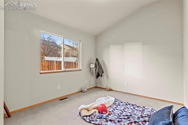 interior space featuring carpet flooring and lofted ceiling