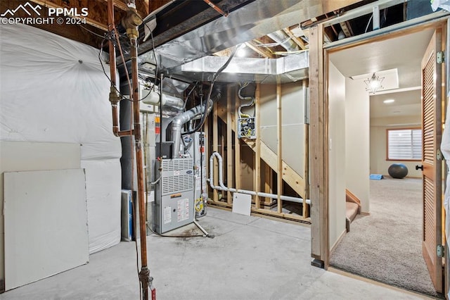 basement with heating unit