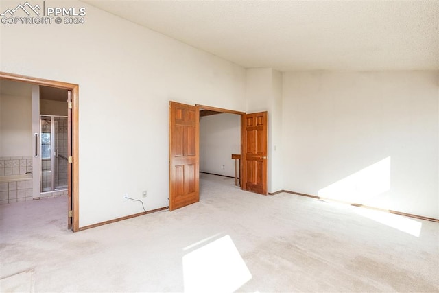 unfurnished bedroom with light carpet and a textured ceiling