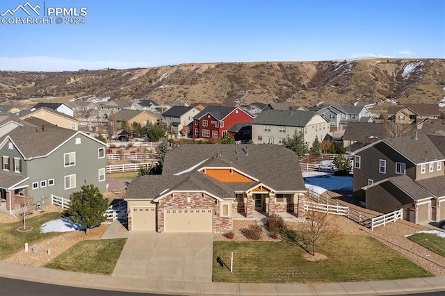 drone / aerial view with a mountain view