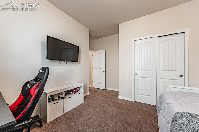 carpeted bedroom with a closet