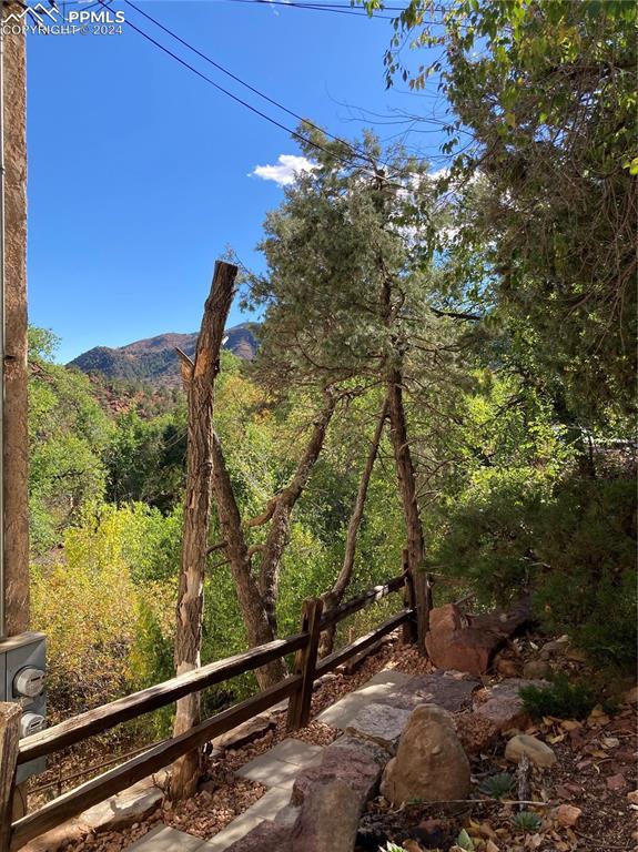 mountain view with a view of trees