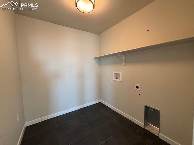 laundry room with laundry area, hookup for a washing machine, electric dryer hookup, and baseboards