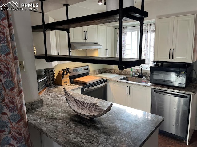 kitchen with white cabinetry, sink, and stainless steel appliances