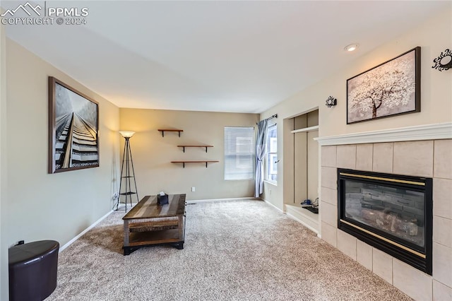 living area with carpet flooring