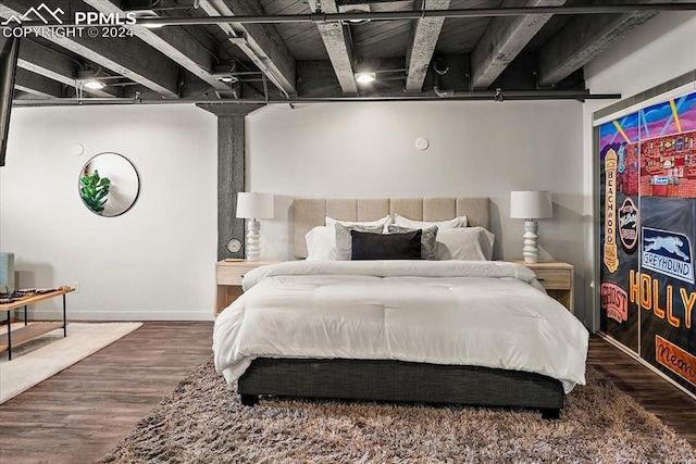 bedroom featuring wood-type flooring and wood ceiling