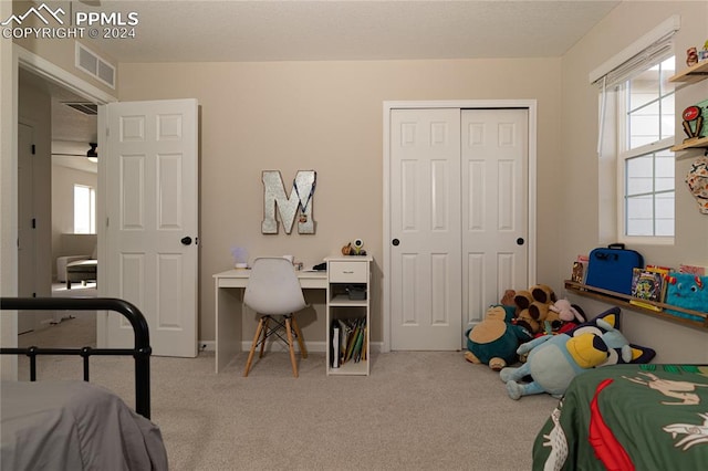 bedroom with carpet floors and a closet