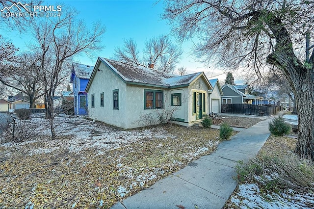 view of snow covered property