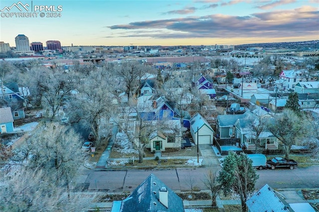 view of aerial view at dusk