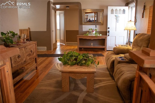 living room with light hardwood / wood-style floors