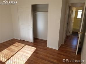 unfurnished bedroom featuring dark hardwood / wood-style flooring and a closet