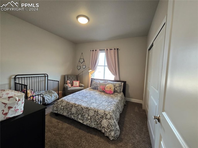 carpeted bedroom featuring a closet