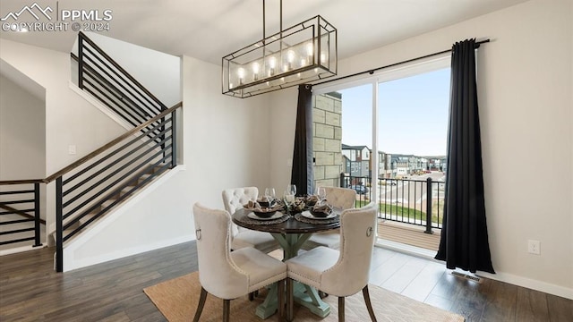 dining area with dark wood-type flooring