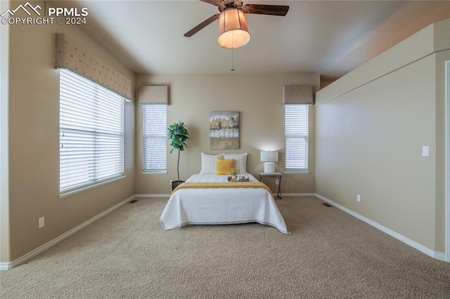 bedroom with carpet flooring and ceiling fan