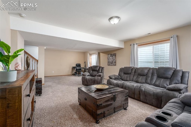 living room with light carpet