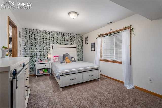 bedroom with light colored carpet