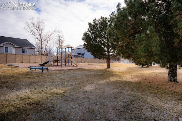 view of playground featuring a lawn