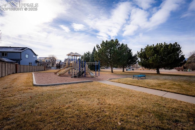 view of jungle gym featuring a yard