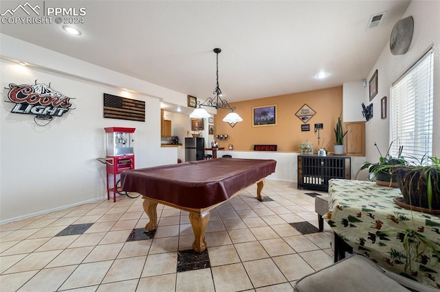 recreation room featuring light tile patterned floors and billiards