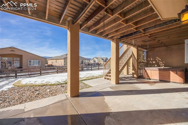 view of snow covered patio