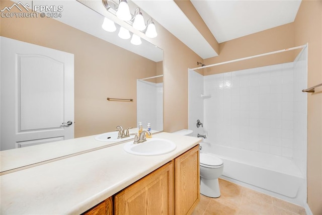 full bathroom with tile patterned flooring, shower / tub combination, vanity, and toilet