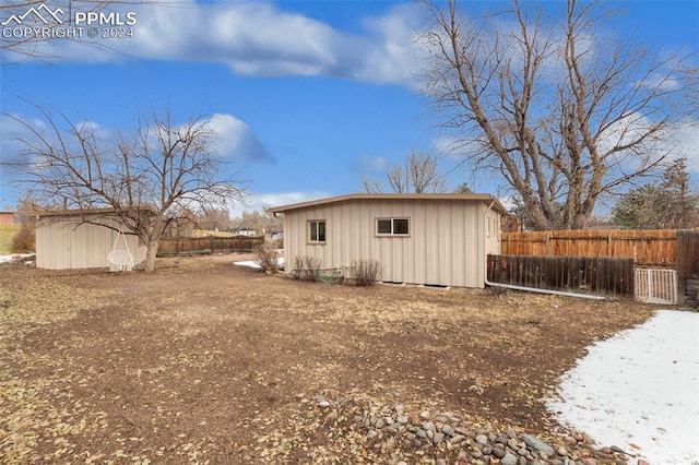 exterior space with an outbuilding