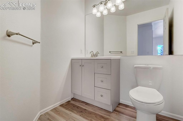 bathroom with hardwood / wood-style floors, vanity, and toilet