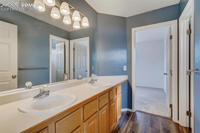 bathroom with vanity and hardwood / wood-style flooring