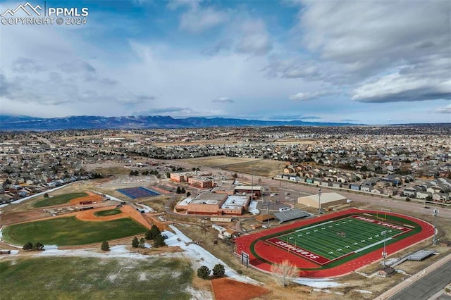 bird's eye view with a mountain view