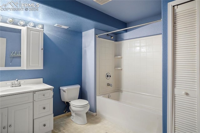 full bathroom featuring shower / washtub combination, vanity, and toilet