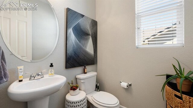 bathroom with a healthy amount of sunlight, toilet, and sink