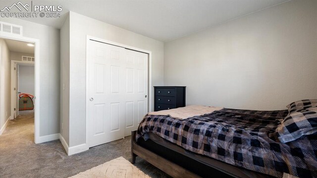 carpeted bedroom with a closet