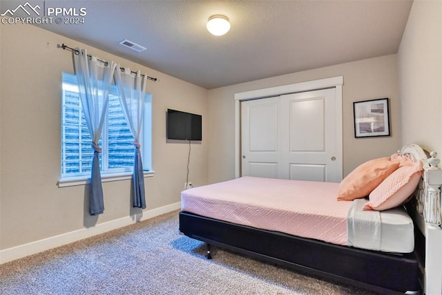 bedroom with carpet floors and a closet